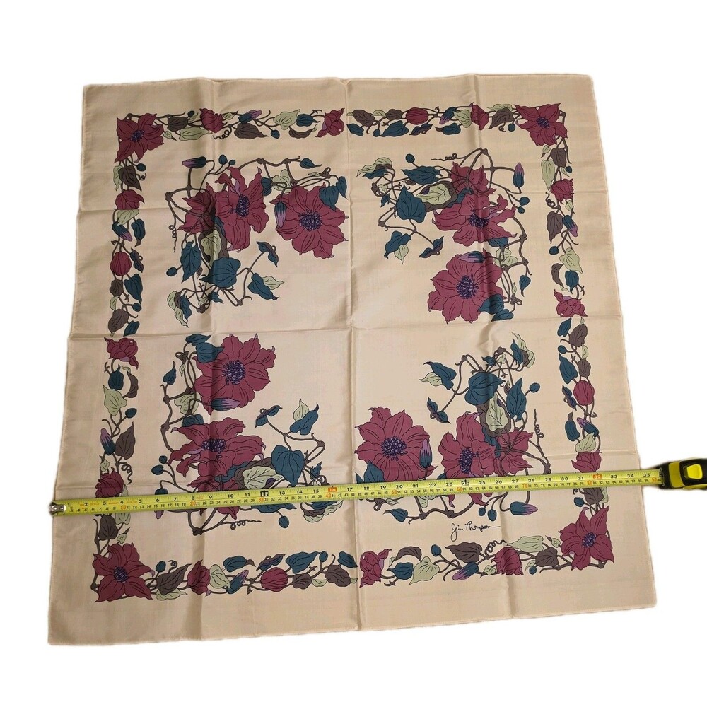 Jim Thompson Flower Thai Silk Scarf Vintage (34.5 x 34.5) Ivory Multi Color - Picture 4 of 5
